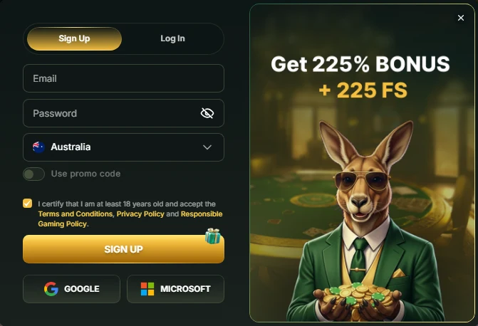 Golden Roo Sign Up Process with Welcome Bonus