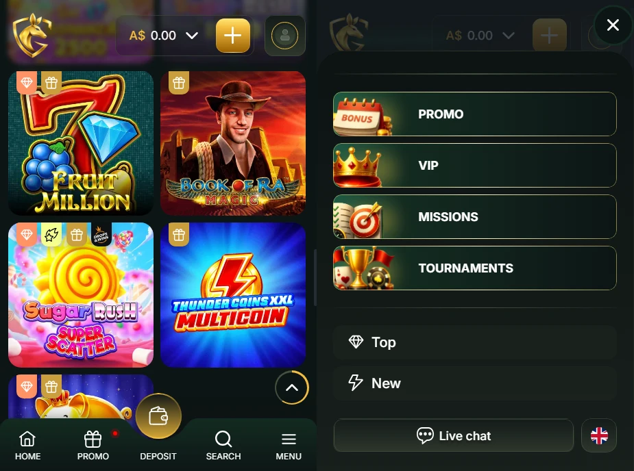 Mobile Interface of Golden Roo App